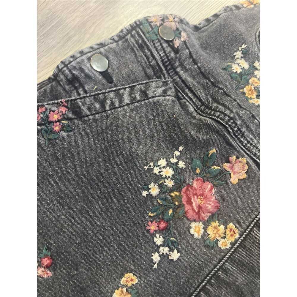 Driftwood Floral Embroidered Black Denim Shortalls Frayed Hem Size M NWOT $138 - Picture 8 of 11
